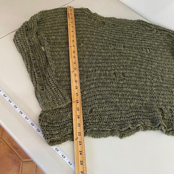 Millau olive green open knit distressed pull over sweater size Small 100% Cotton - Picture 9 of 10